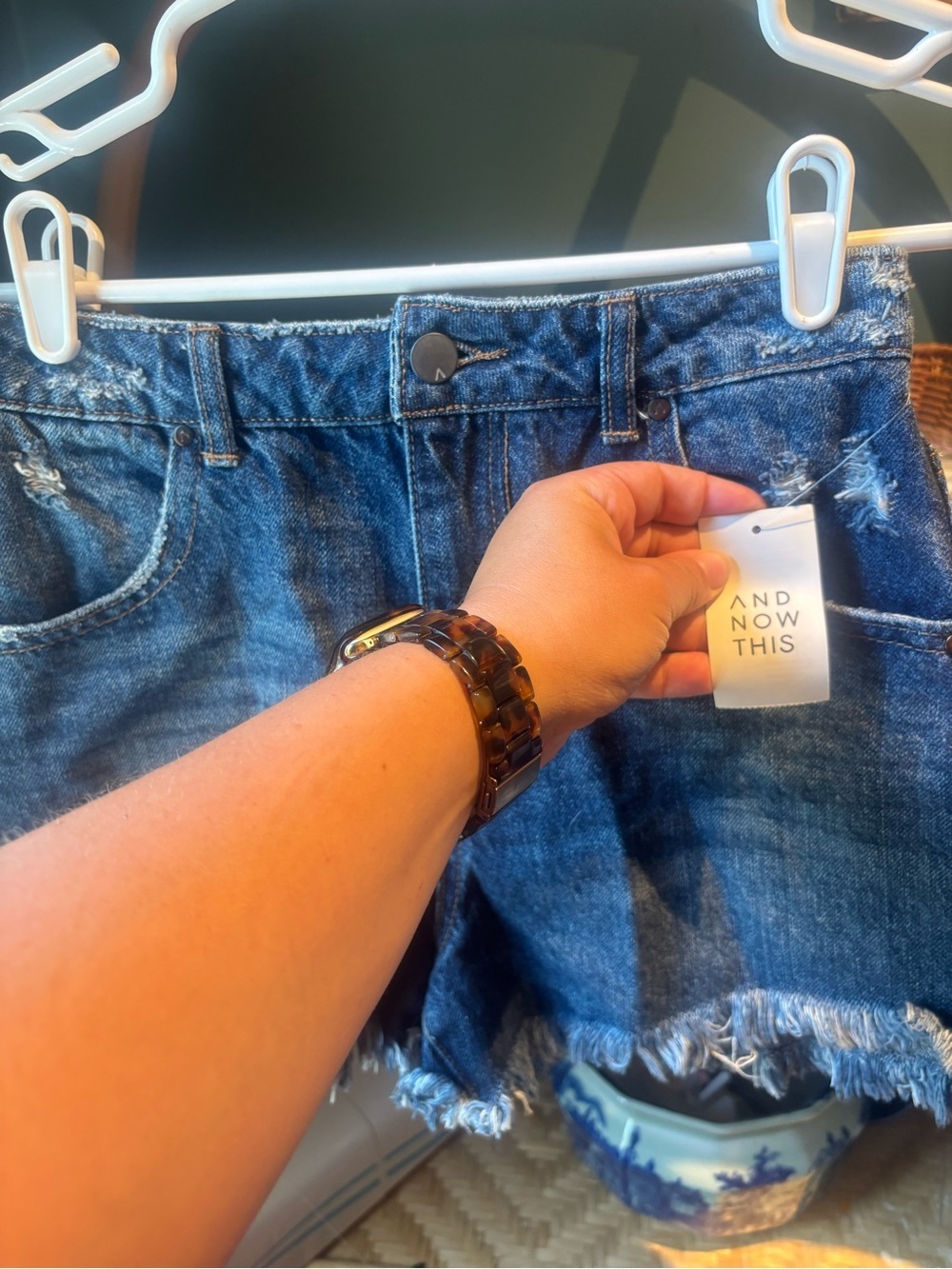 Frayed Hem Dark Blue Denim Shorts - And Now This Vintage Shortie - Picture 2 of 4